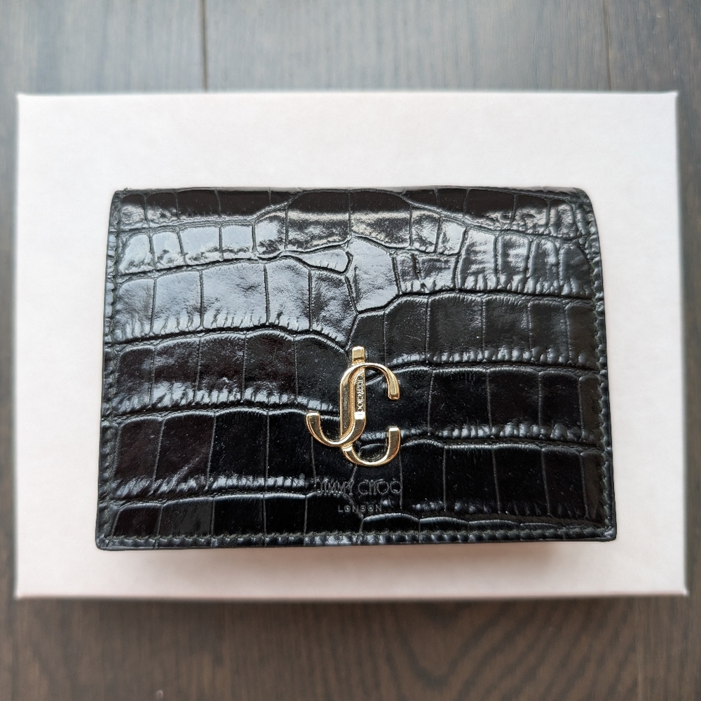 NEW Jimmy Choo Black Croc-Embossed Wallet